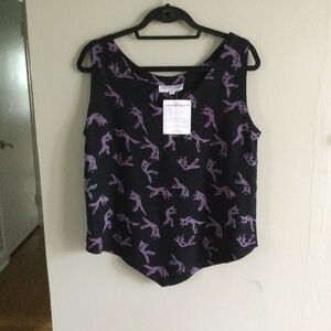 Eagle Ray Traders Batik Black/Purple V-Neck Sleeveless Top, NWT
